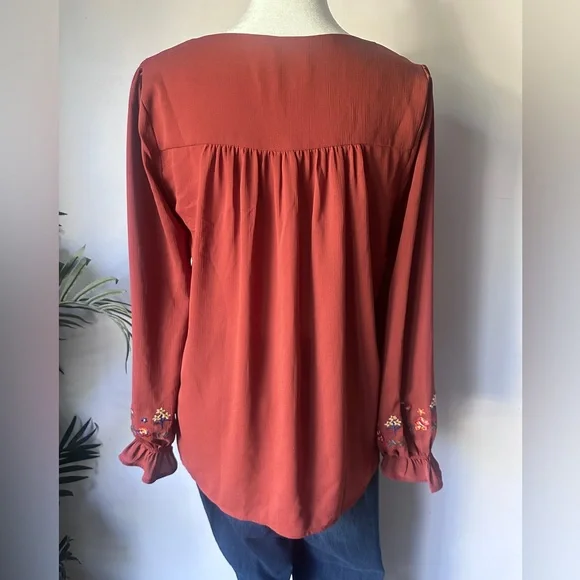 Savanna Jane Women’s Terracotta Embroidered Babydoll Rust Blouse S - Picture 8 of 10